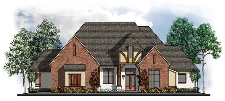 European, Southern, Traditional, Tudor House Plan 41630 with 4 Beds, 4 Baths, 3 Car Garage Elevation