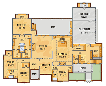 European, Mediterranean, Southern House Plan 41648 with 5 Beds, 5 Baths, 3 Car Garage First Level Plan