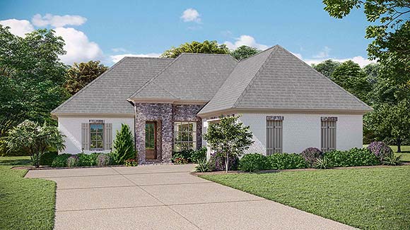 European, Southern, Traditional House Plan 41675 with 3 Beds, 2 Baths, 2 Car Garage Elevation