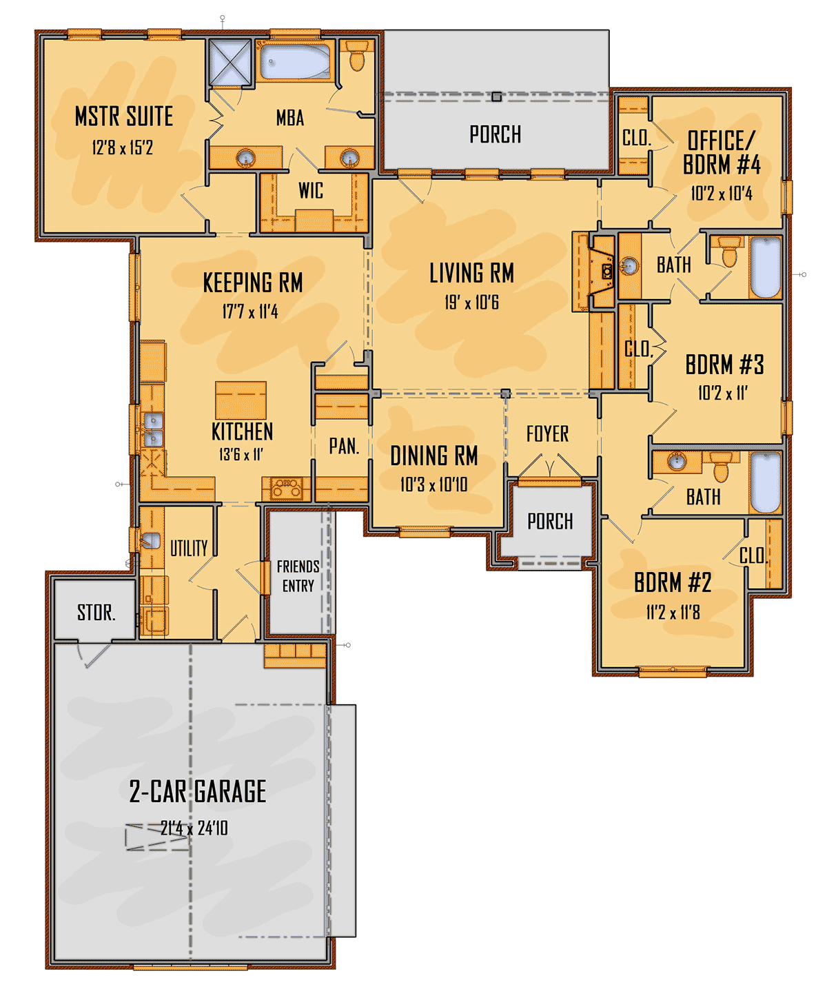 House Plan 41692 - Traditional Style with 2140 Sq Ft, 4 Bed, 3 Ba ...
