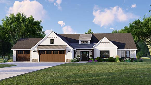 Country, Farmhouse, Ranch, Traditional House Plan 41801 with 3 Beds, 3 Baths, 3 Car Garage Elevation