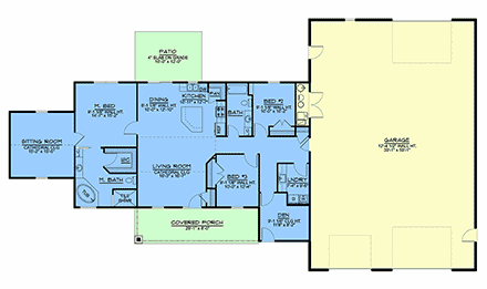 Country, Craftsman, Farmhouse, Ranch House Plan 41802 with 3 Beds, 2 Baths, 3 Car Garage First Level Plan