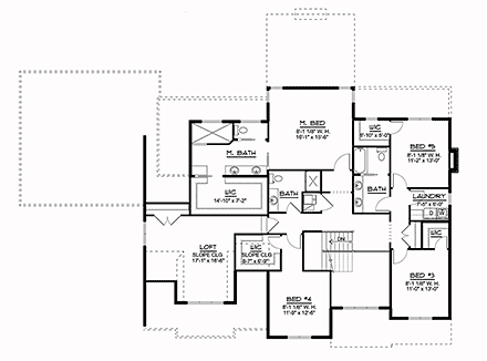 Country, Farmhouse House Plan 41803 with 5 Beds, 4 Baths, 4 Car Garage Second Level Plan