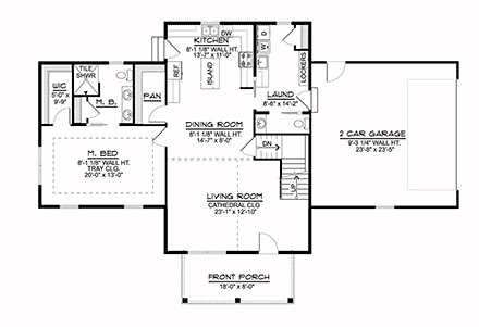 Cabin, Cottage, Country, Craftsman House Plan 41804 with 3 Beds, 3 Baths, 2 Car Garage First Level Plan