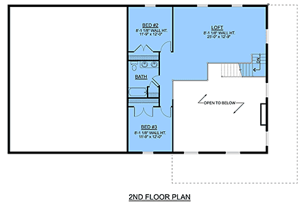 Barndominium, Country, Craftsman, Farmhouse House Plan 41805 with 3 Beds, 3 Baths, 3 Car Garage Second Level Plan
