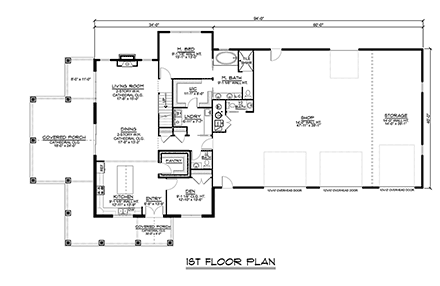 Barndominium, Country, Craftsman, Farmhouse House Plan 41807 with 3 Beds, 4 Baths, 4 Car Garage First Level Plan