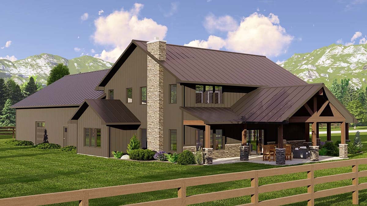 Barndominium, Country, Craftsman, Farmhouse Plan with 2765 Sq. Ft., 3 Bedrooms, 4 Bathrooms, 4 Car Garage Picture 3