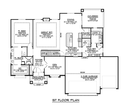 Cottage, Country, Craftsman, Farmhouse House Plan 41810 with 4 Beds, 4 Baths, 3 Car Garage First Level Plan