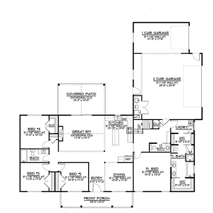 Cottage, Country, Farmhouse House Plan 41811 with 4 Beds, 3 Baths, 3 Car Garage First Level Plan