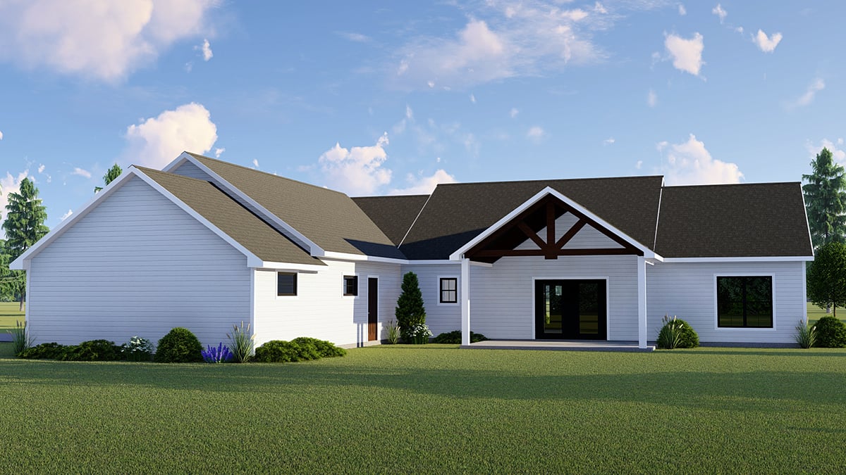 Cottage, Country, Farmhouse House Plan 41811 with 4 Beds, 3 Baths, 3 Car Garage Rear Elevation