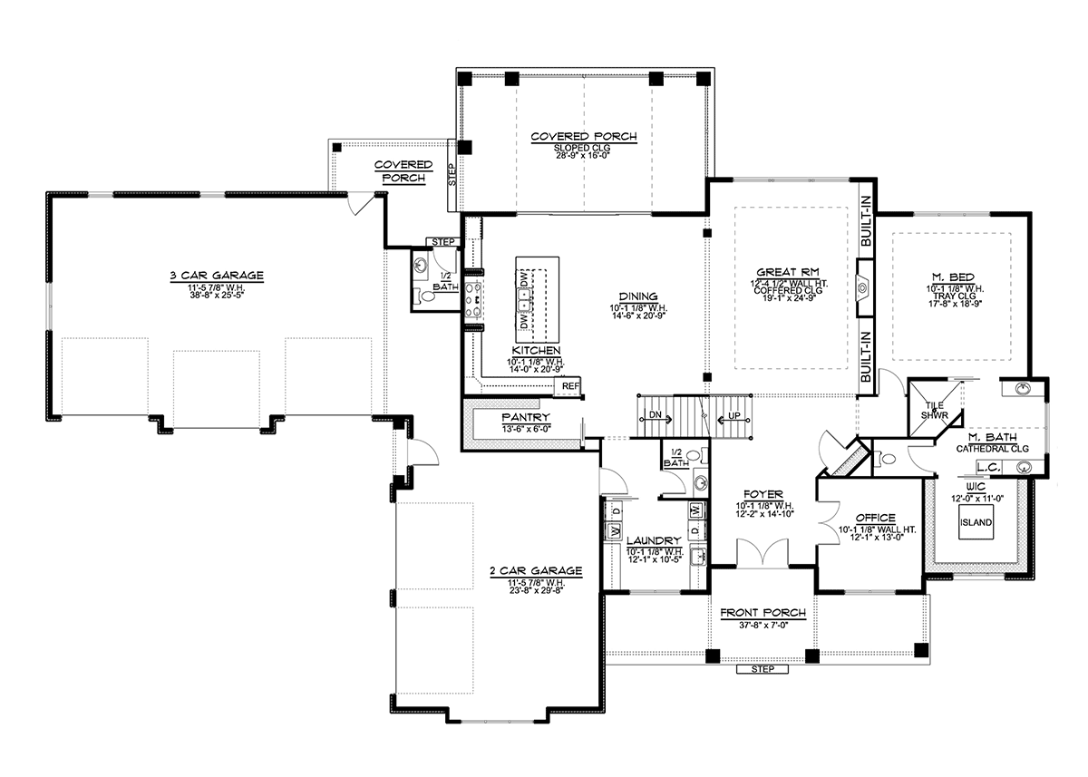 Cottage, Country, Craftsman House Plan 41812 with 4 Beds, 5 Baths, 3 Car Garage Level One