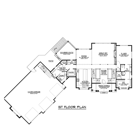 Country, Craftsman, Farmhouse House Plan 41813 with 3 Beds, 4 Baths, 3 Car Garage First Level Plan
