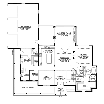 Country, Craftsman, Farmhouse, Traditional House Plan 41814 with 3 Beds, 4 Baths, 3 Car Garage First Level Plan