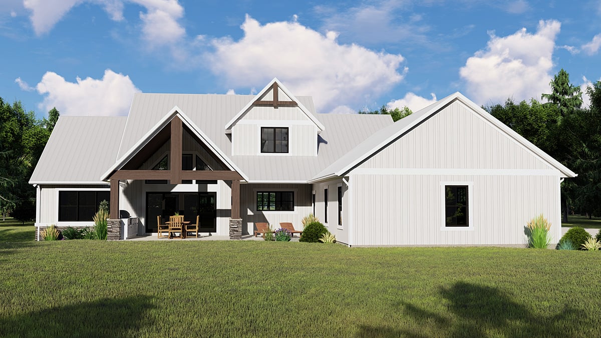 Country, Craftsman, Farmhouse, Traditional House Plan 41814 with 3 Beds, 4 Baths, 3 Car Garage Rear Elevation