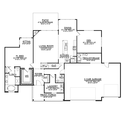 Cottage, Country, Craftsman House Plan 41817 with 3 Beds, 3 Baths, 3 Car Garage First Level Plan