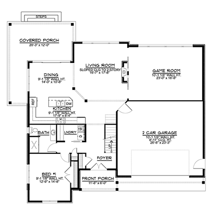 Country, Craftsman, Traditional House Plan 41818 with 3 Beds, 2 Baths, 2 Car Garage First Level Plan