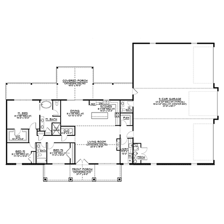 Barndominium, Country, Craftsman, Ranch House Plan 41819 with 3 Beds, 3 Baths, 5 Car Garage First Level Plan