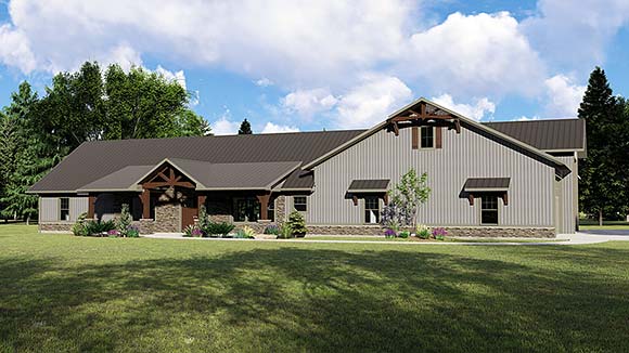 Barndominium, Country, Craftsman, Ranch House Plan 41819 with 3 Beds, 3 Baths, 5 Car Garage Elevation