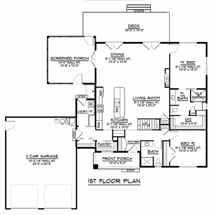 Country, Craftsman, Farmhouse, Ranch House Plan 41820 with 3 Beds, 3 Baths, 2 Car Garage First Level Plan