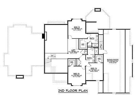 European, Modern House Plan 41821 with 4 Beds, 4 Baths, 4 Car Garage Second Level Plan