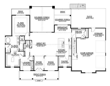Country, Farmhouse, Ranch, Traditional House Plan 41822 with 1 Beds, 2 Baths, 2 Car Garage First Level Plan