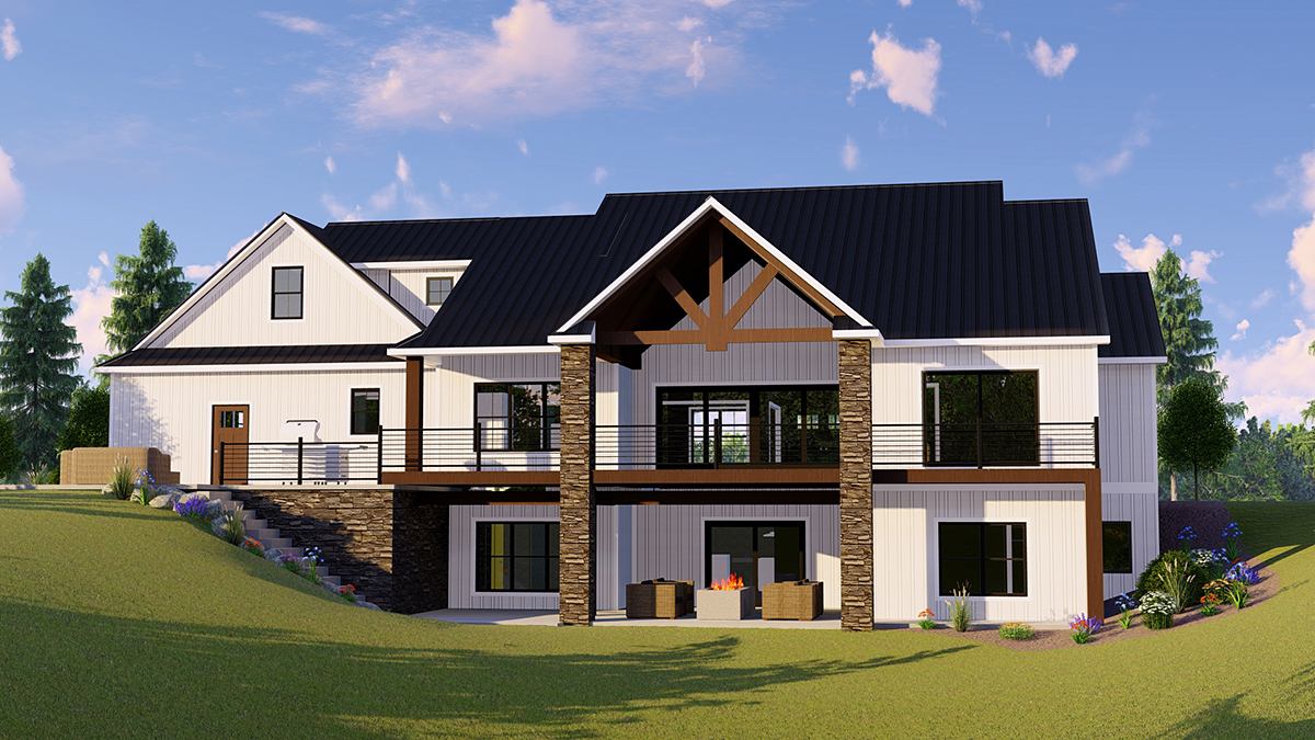 Country, Farmhouse, Ranch, Traditional Plan with 2136 Sq. Ft., 1 Bedrooms, 2 Bathrooms, 2 Car Garage Rear Elevation