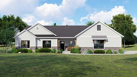 Farmhouse, Ranch, Traditional House Plan 41823 with 3 Beds, 3 Baths, 2 Car Garage Elevation