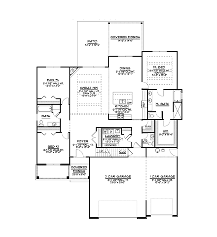 Country, Farmhouse, Ranch, Traditional House Plan 41828 with 3 Beds, 3 Baths, 3 Car Garage First Level Plan