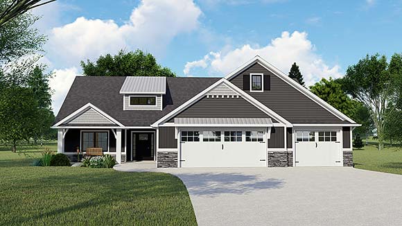 Country, Farmhouse, Ranch, Traditional House Plan 41828 with 3 Beds, 3 Baths, 3 Car Garage Elevation