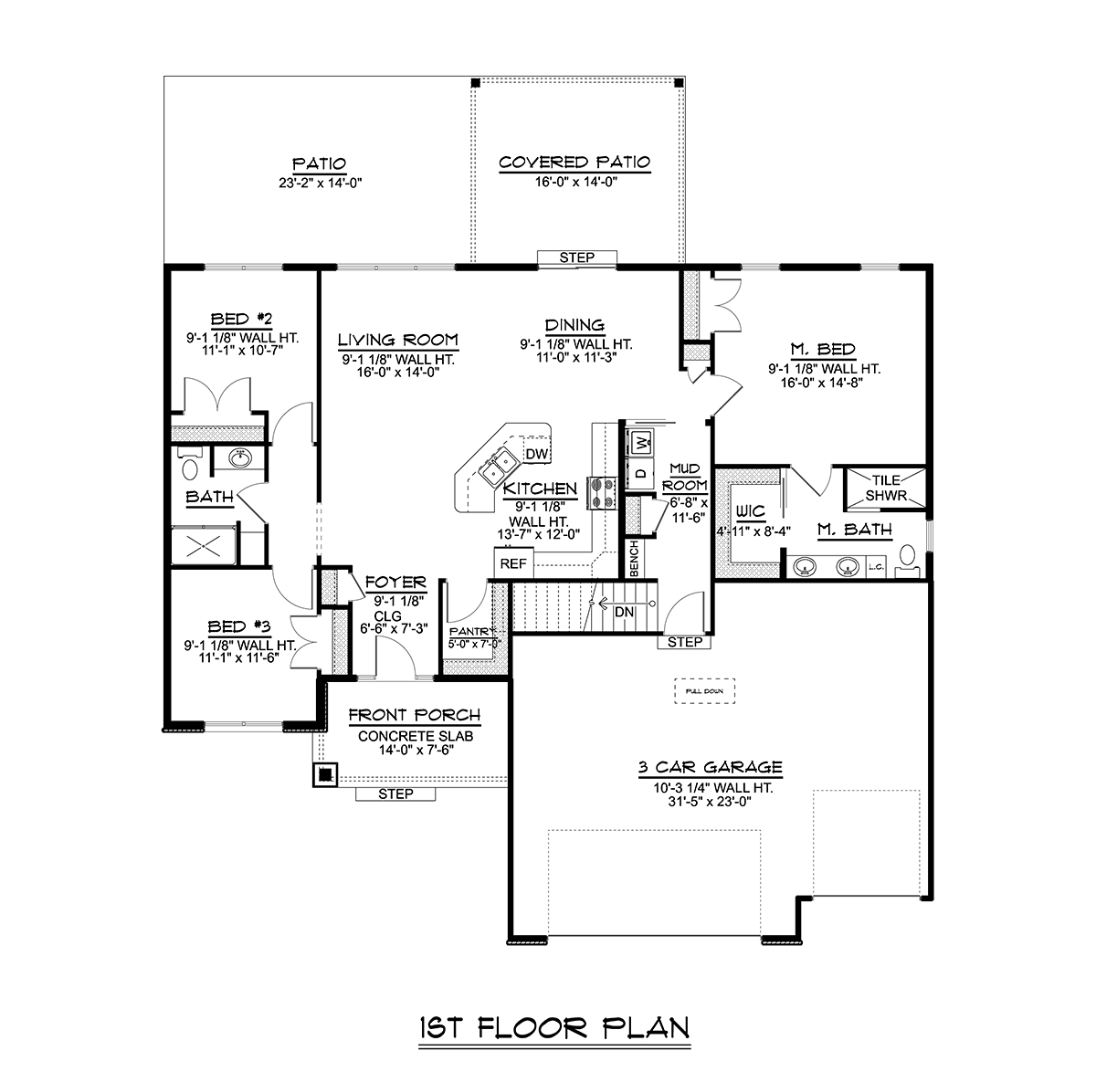 House Plan 41831 - Traditional Style with 1630 Sq Ft, 3 Bed, 2 Ba