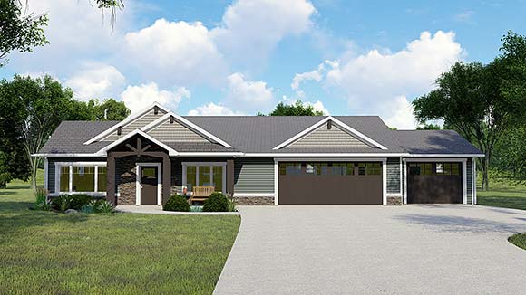 Cottage, Country, Craftsman, Ranch, Traditional House Plan 41832 with 2 Beds, 3 Baths, 3 Car Garage Elevation