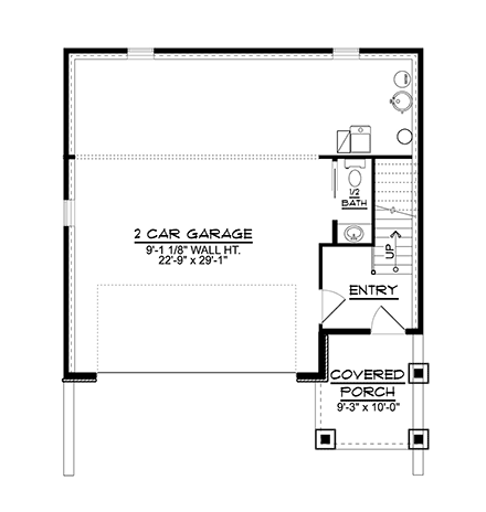 Cottage Garage-Living Plan 41837 with 2 Beds, 2 Baths, 2 Car Garage First Level Plan