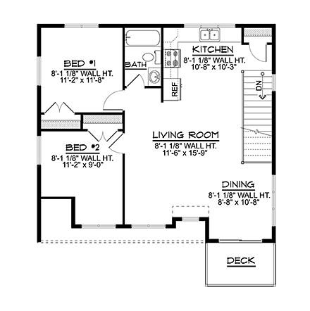 Cottage Garage-Living Plan 41837 with 2 Beds, 2 Baths, 2 Car Garage Second Level Plan