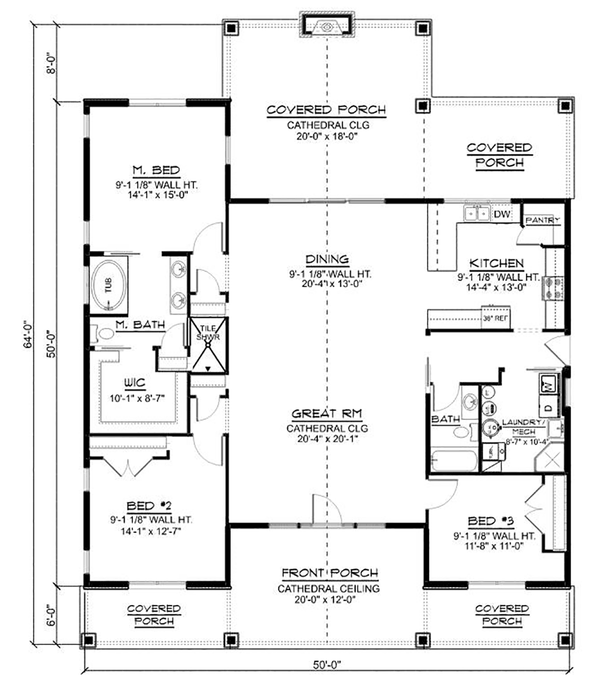 Barndominium, Bungalow, Craftsman House Plan 41841 with 3 Beds, 2 Baths Level One