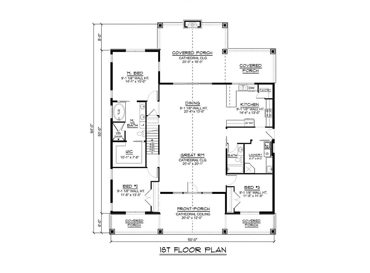 Barndominium, Bungalow, Craftsman House Plan 41841 with 3 Beds, 2 Baths Alternate Level One