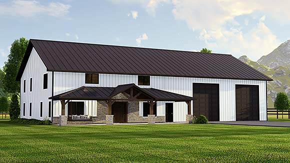 Barndominium, Country, Craftsman, Farmhouse House Plan 41843 with 3 Beds, 3 Baths, 2 Car Garage Elevation