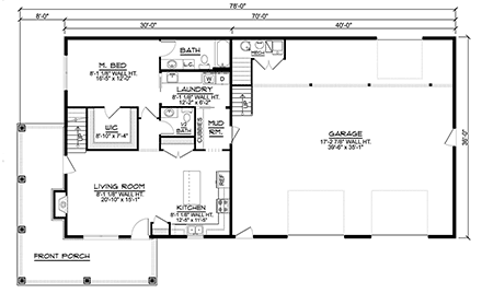Barndominium, Country, Farmhouse House Plan 41846 with 4 Beds, 3 Baths, 3 Car Garage First Level Plan