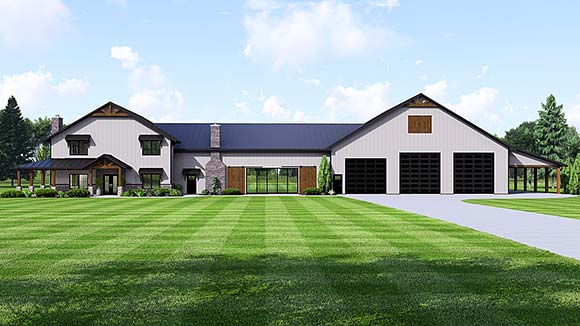 Barndominium, Country House Plan 41847 with 4 Beds, 7 Baths, 3 Car Garage Elevation
