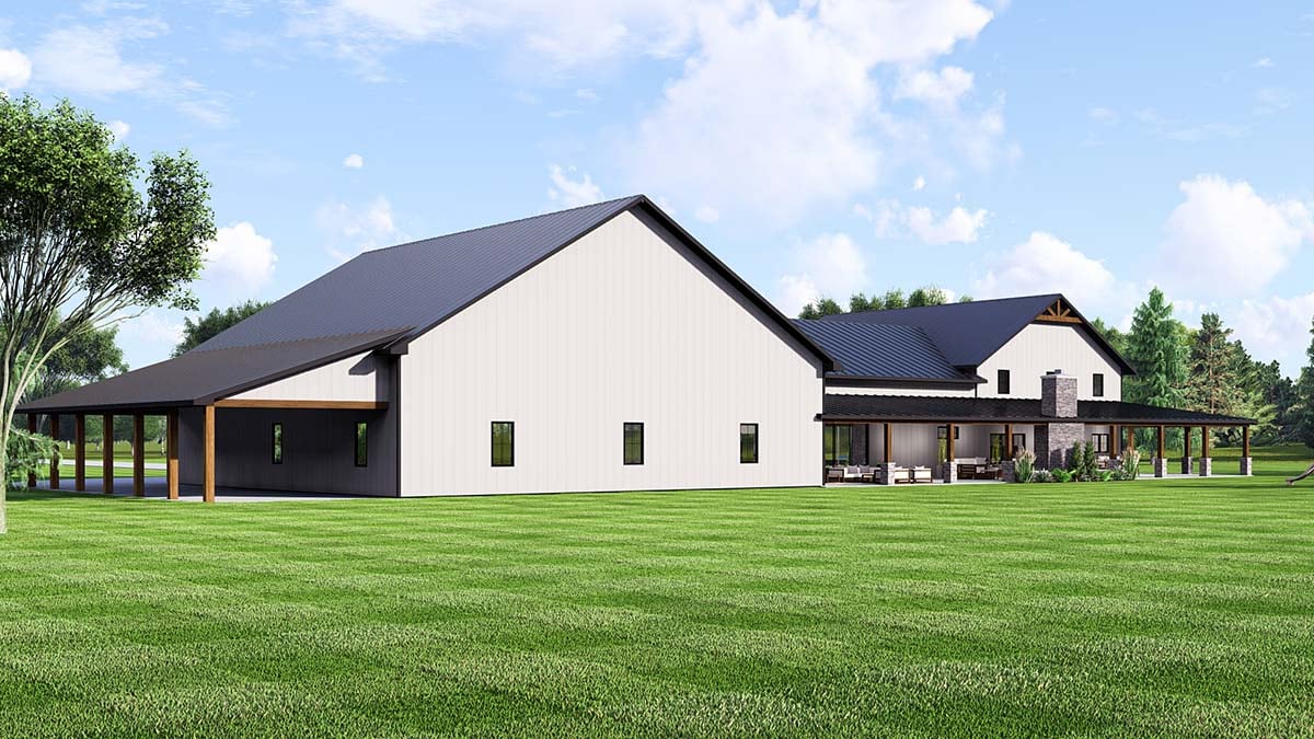 Barndominium, Country Plan with 4013 Sq. Ft., 4 Bedrooms, 6 Bathrooms, 3 Car Garage Picture 2