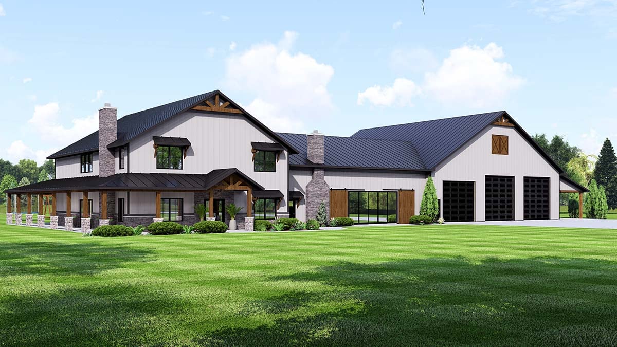 Barndominium, Country Plan with 4013 Sq. Ft., 4 Bedrooms, 6 Bathrooms, 3 Car Garage Picture 3