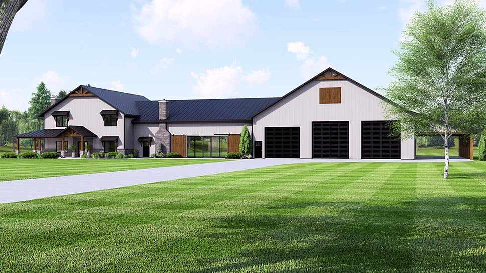 Barndominium, Country Plan with 4013 Sq. Ft., 4 Bedrooms, 6 Bathrooms, 3 Car Garage Picture 4