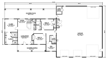 Barndominium House Plan 41850 with 3 Beds, 2 Baths, 4 Car Garage First Level Plan