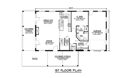 Barndominium, Country House Plan 41851 with 3 Beds, 3 Baths, 1 Car Garage First Level Plan