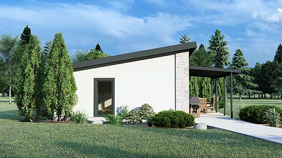 Modern, Ranch House Plan 41853 with 1 Beds, 1 Baths Elevation