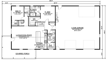 Barndominium House Plan 41854 with 4 Beds, 3 Baths, 3 Car Garage First Level Plan