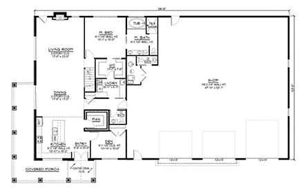 Barndominium, Farmhouse House Plan 41856 with 3 Beds, 4 Baths, 3 Car Garage First Level Plan