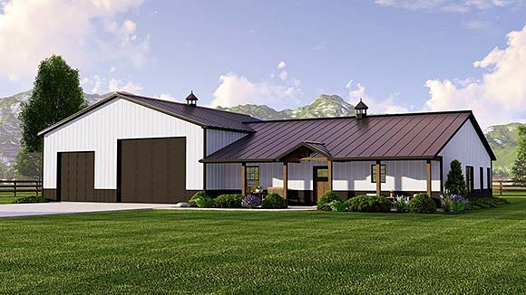 Barndominium, Country House Plan 41857 with 2 Beds, 2 Baths, 2 Car Garage Elevation