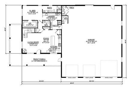 Barndominium House Plan 41858 with 3 Beds, 4 Baths, 3 Car Garage First Level Plan
