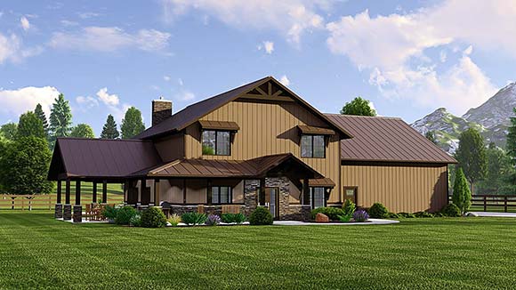 Barndominium House Plan 41859 with 3 Beds, 4 Baths, 2 Car Garage Elevation