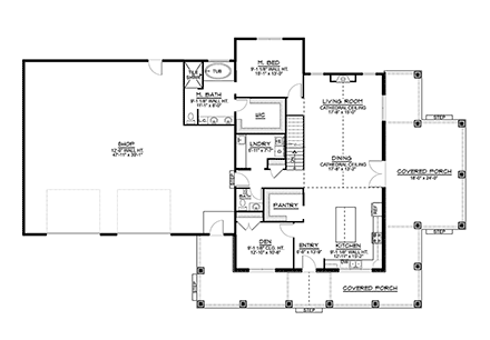 Barndominium, Craftsman House Plan 41860 with 1 Beds, 2 Baths, 2 Car Garage First Level Plan